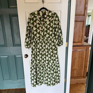 Rachel Zoe Green & White Triangle Print Tiered Midi Dress | M